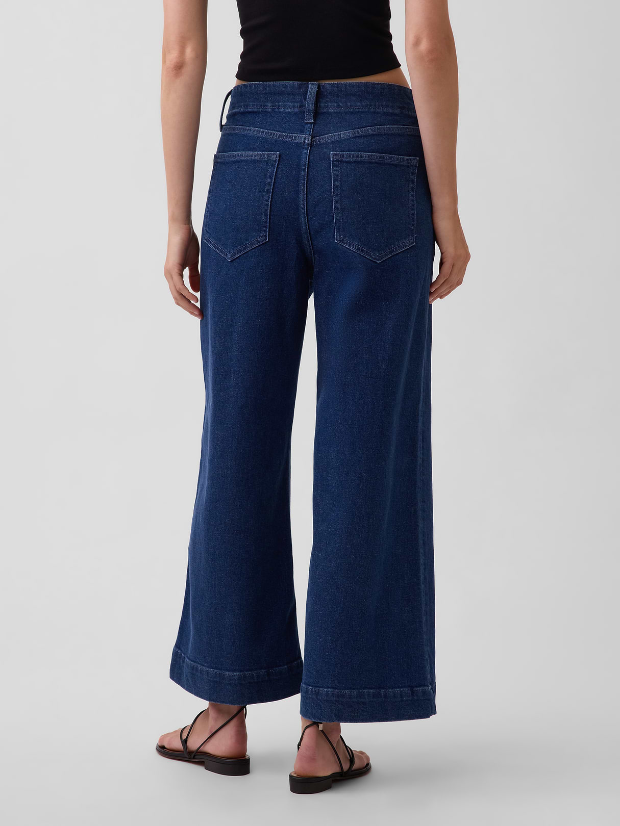 High Rise Stride Wide-Leg Ankle Jeans - Dark indigo