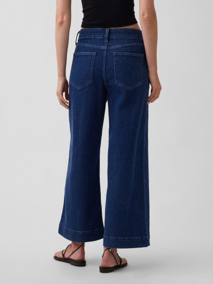 High Rise Stride Wide-Leg Ankle Jeans - Dark indigo