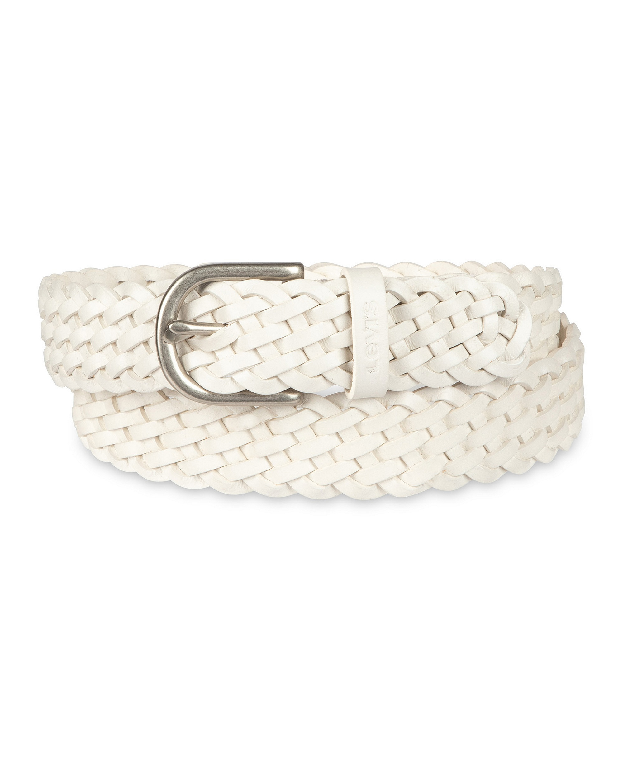 Levi's Women's Fully Adjustable Leather Braided Belt - White
