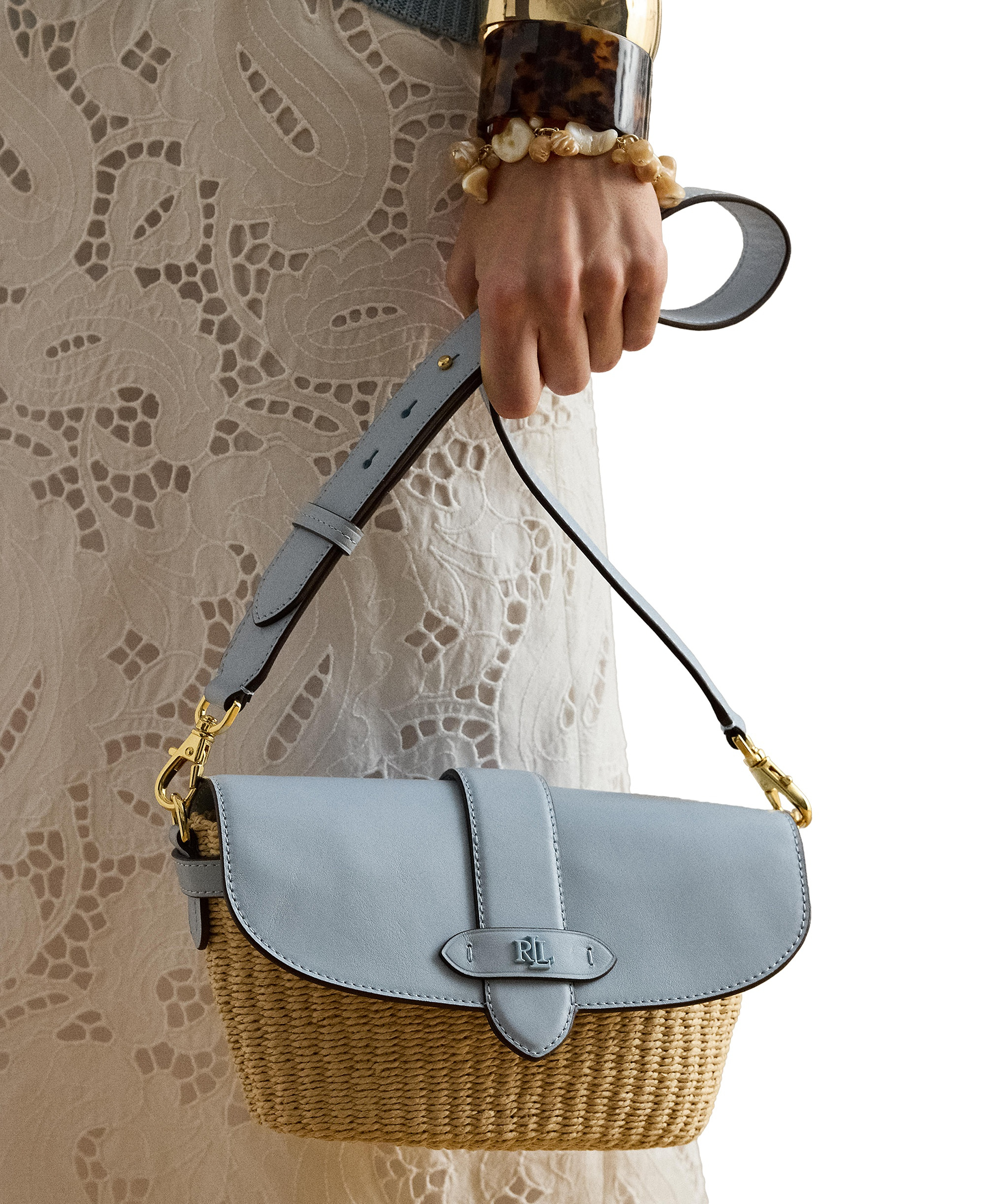 Lauren Ralph Lauren Lynden Small Straw-Leather Shoulder Bag - Blue