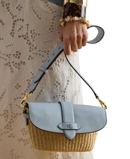 Lauren Ralph Lauren Lynden Small Straw-Leather Shoulder Bag - Blue