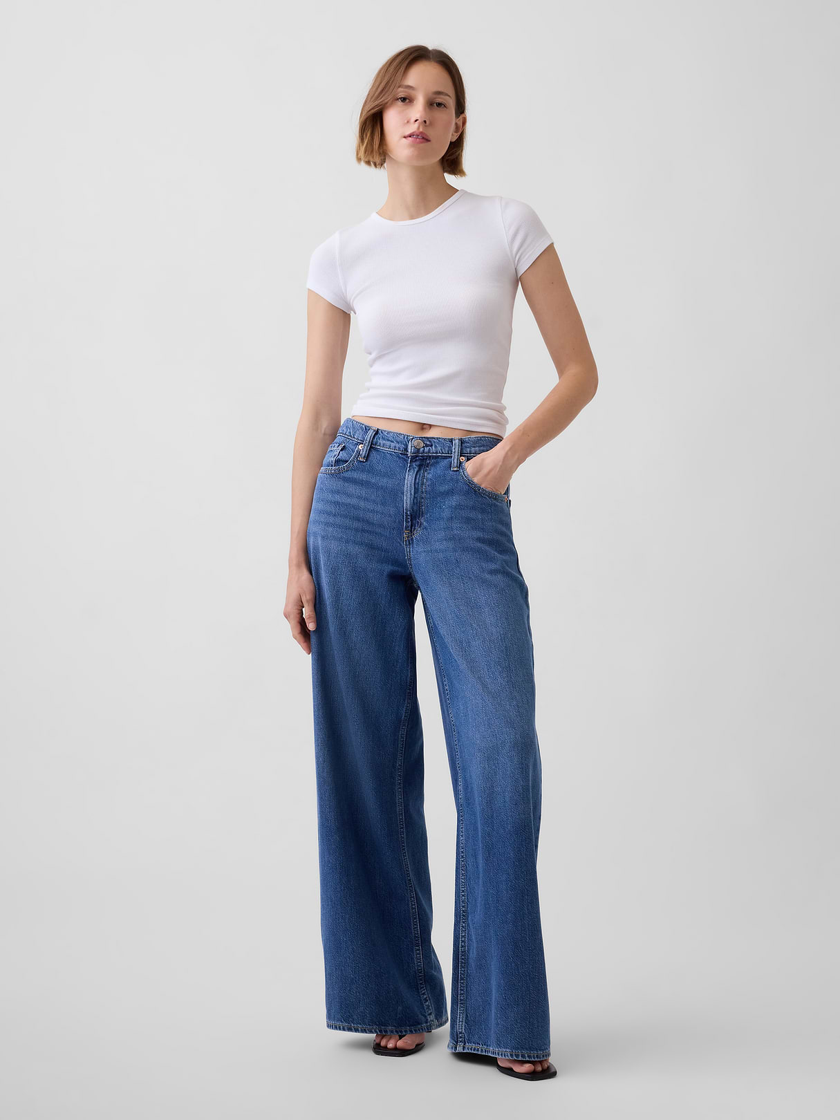 Mid Rise Denim Stripe Baggy Jeans - Medium indigo
