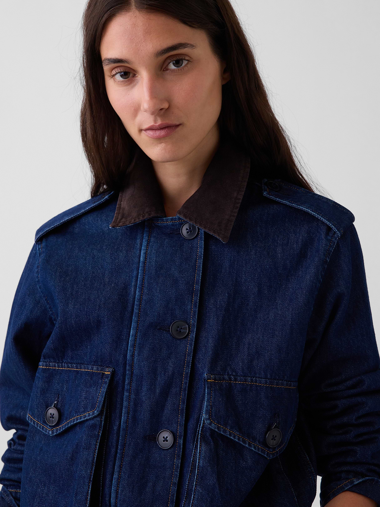 Canvas Crop Utility Jacket - Dark wash