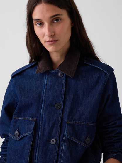 Canvas Crop Utility Jacket - Dark wash