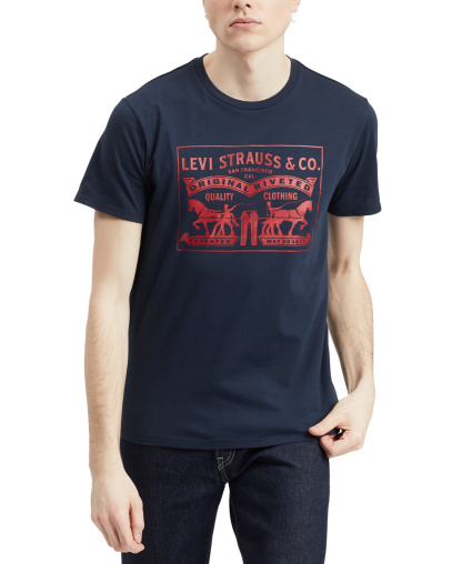 Levi's Men's 2-Horse Graphic Regular Fit Crewneck T-shirt - Dress Blues