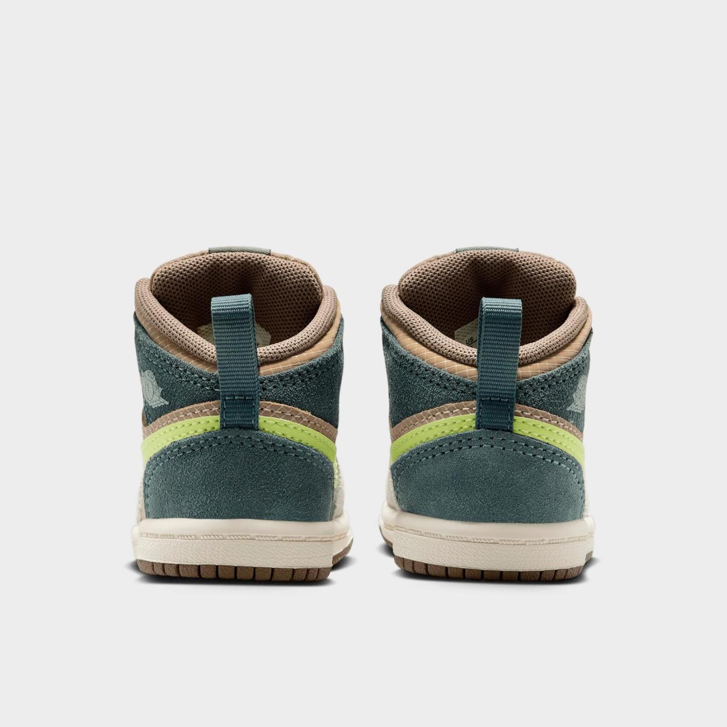 Kids' Toddler Air Jordan Retro 1 Mid SE Casual Shoes - Khaki/Hasta/Olive Grey/Light Lemon Twist - view 4