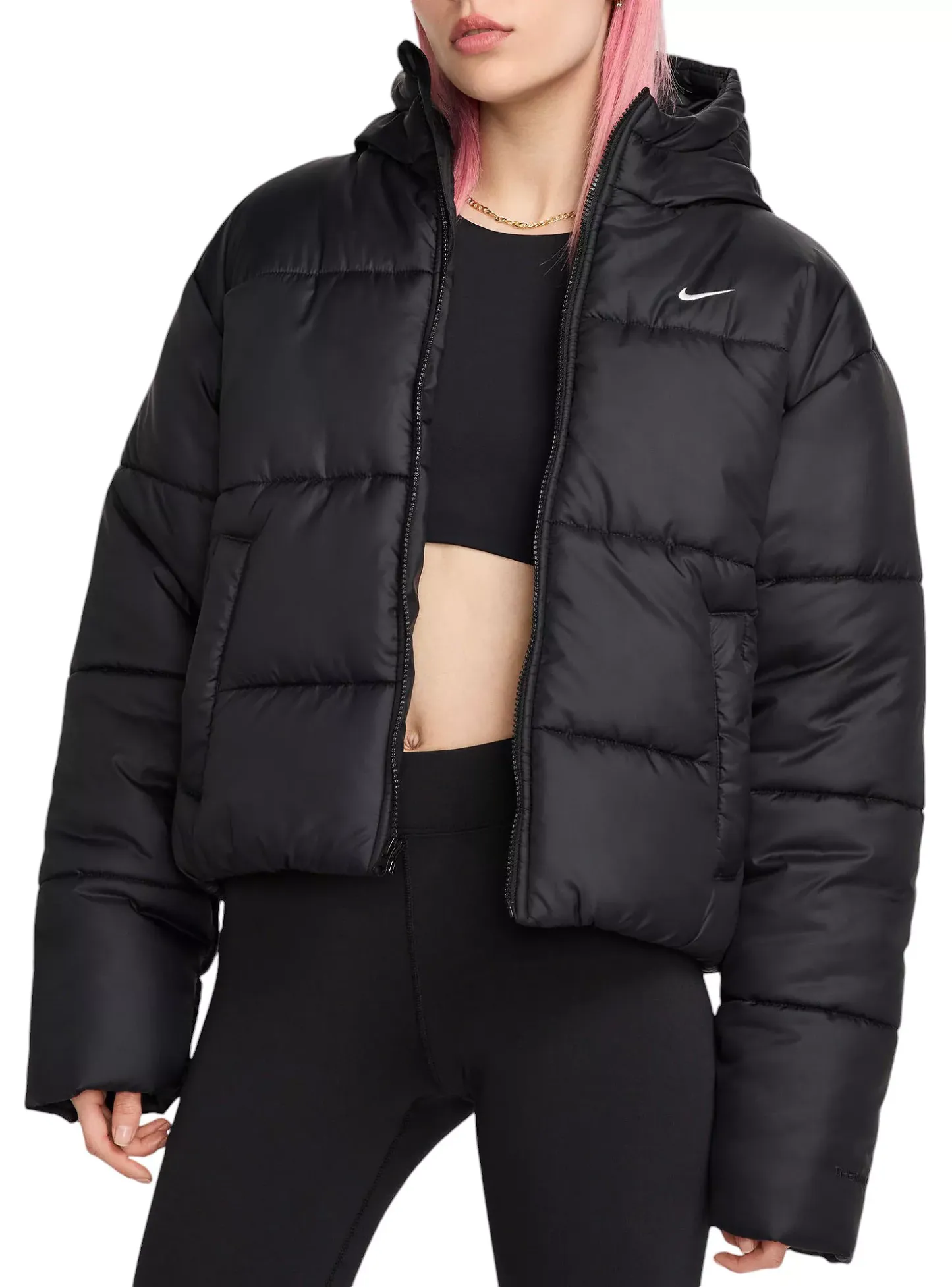 Nike Women's Sportswear Classic Puffer Therma-FIT Loose Hooded Jacket — Black