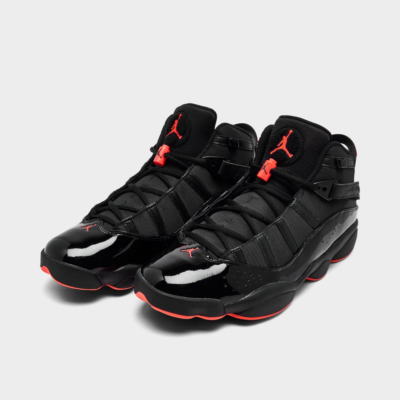 Men's Air Jordan 6 Rings Basketball Shoes - Black/Black/Infrared 23 - Left shoe facing left. Outside of the shoe. - view 2