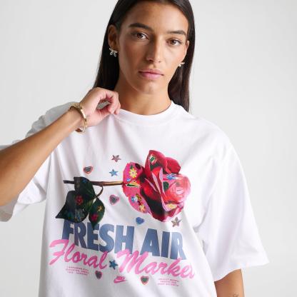 Women's Nithtke Sportswear Rose Charm Classic Loose T-Shirt - White