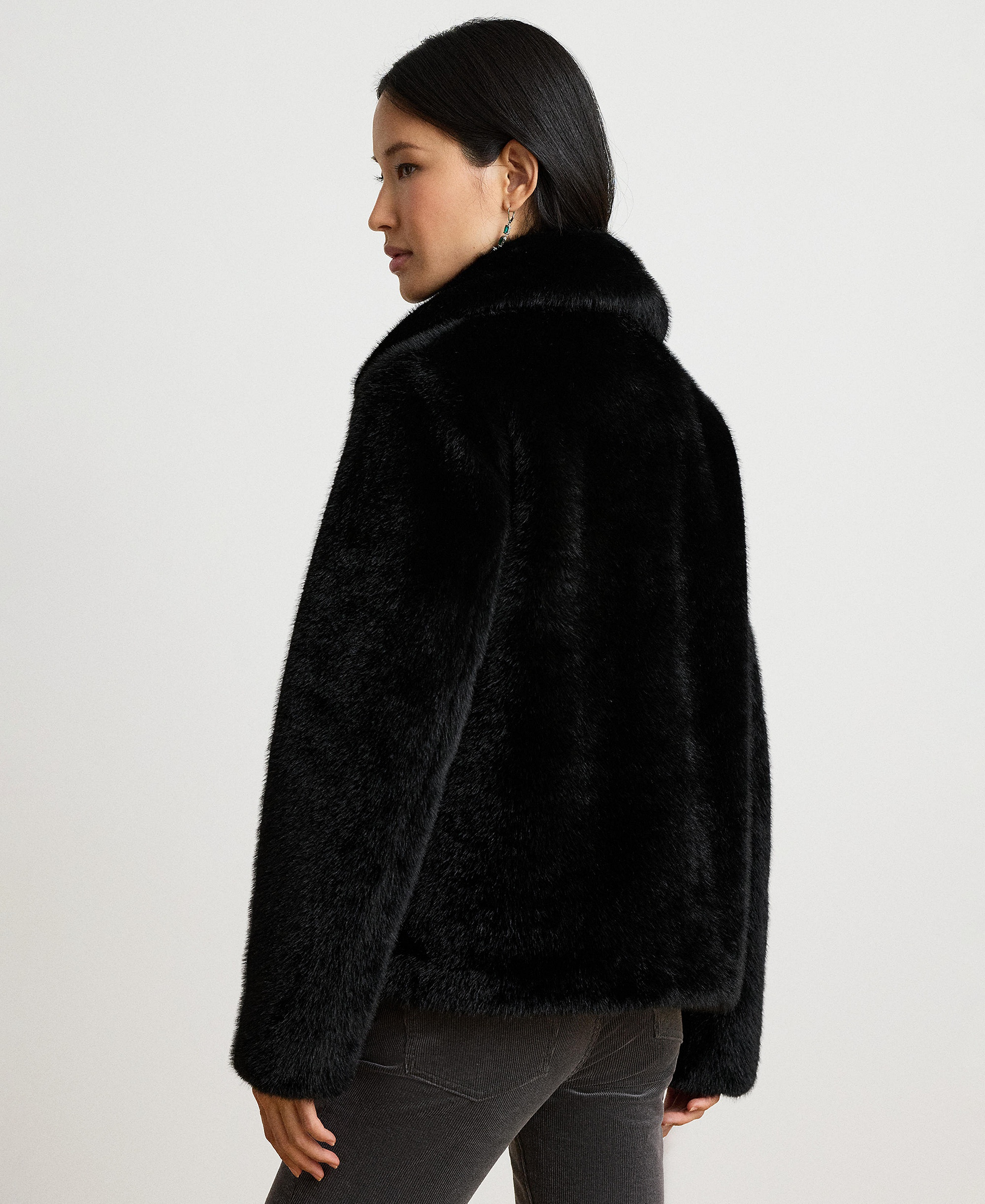 Lauren Ralph Lauren Women's Faux-Fur Collared Lined Coat - Black