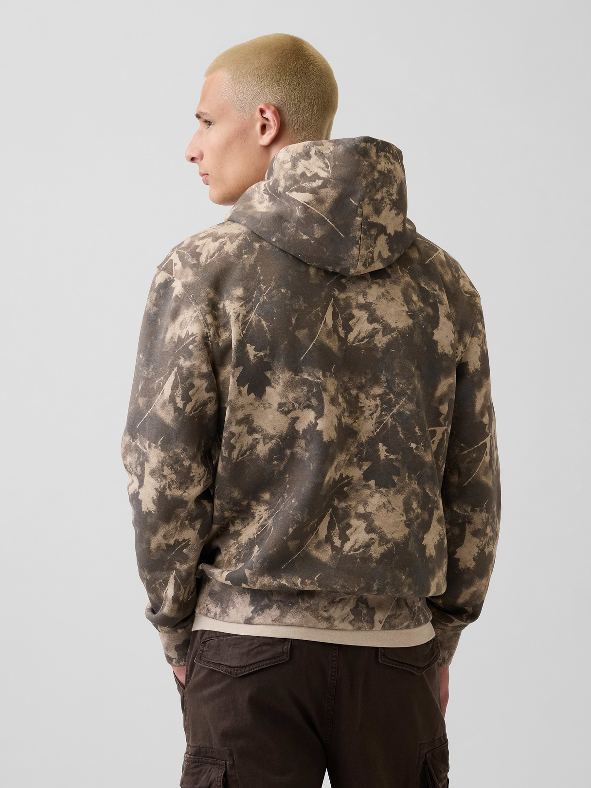 Adult VintageSoft Arch Logo Hoodie - Khaki tan leaf print