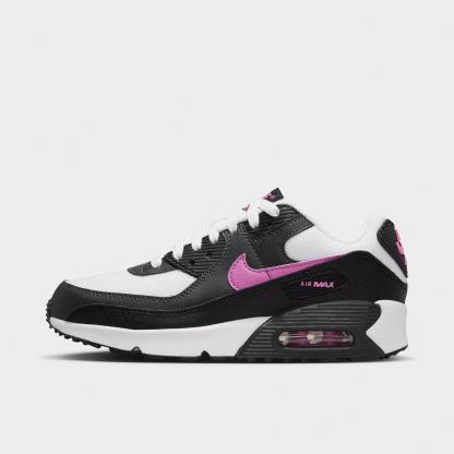 Big Kids' Nithtke Air Max 90 Casual Shoes - White/Black/Anthracite/Playful Pink - Left shoe facing left. Outside of the shoe.