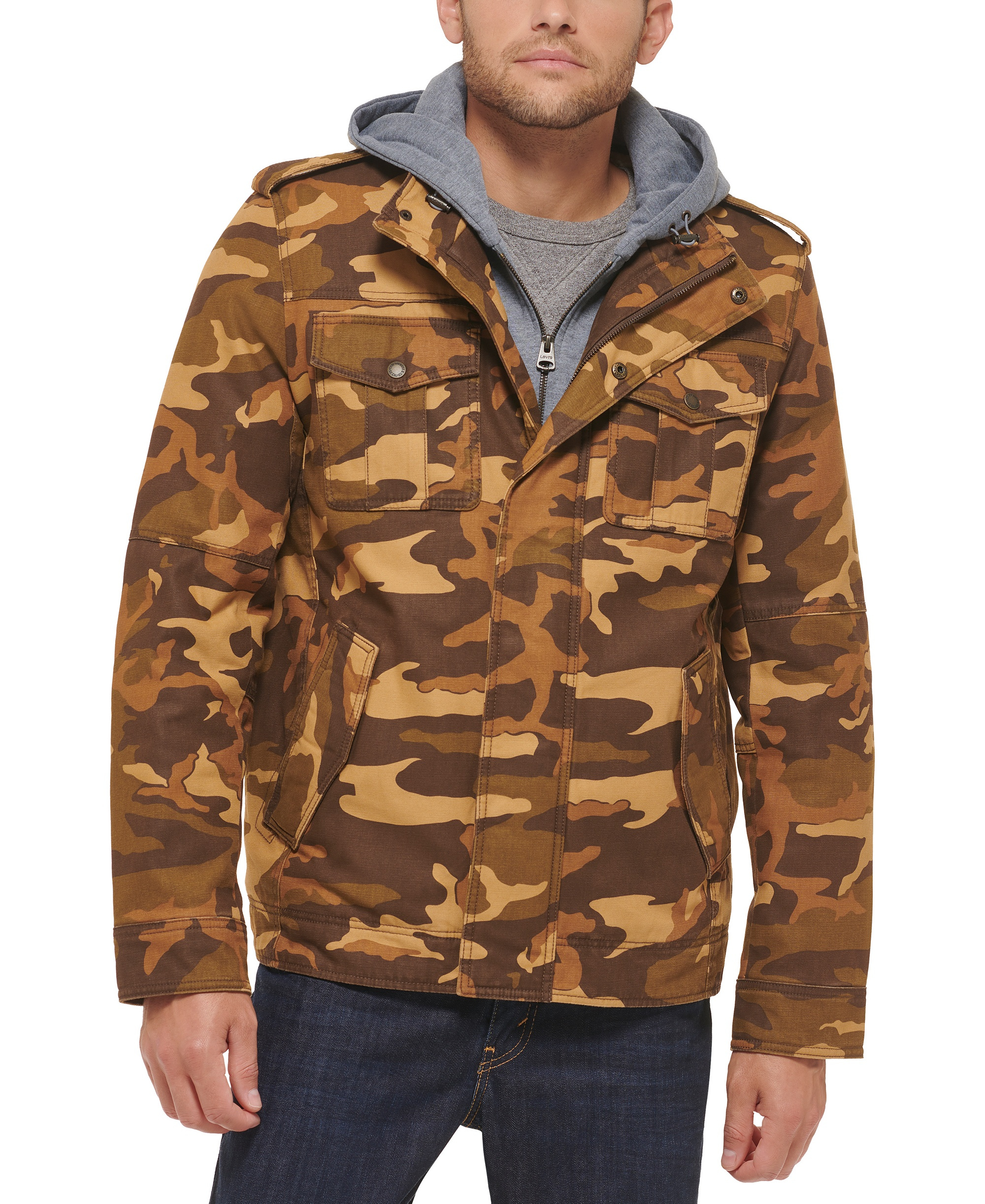 Levi's Men's Two Pocket Hooded Trucker Jacket - Brown Camo
