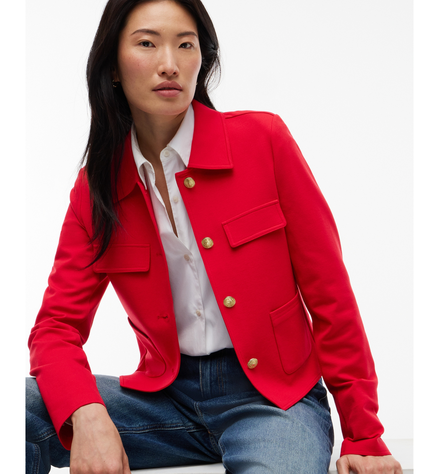Tommy Hilfiger Women's Ponte Knit Band Collar Jacket - Primary Red