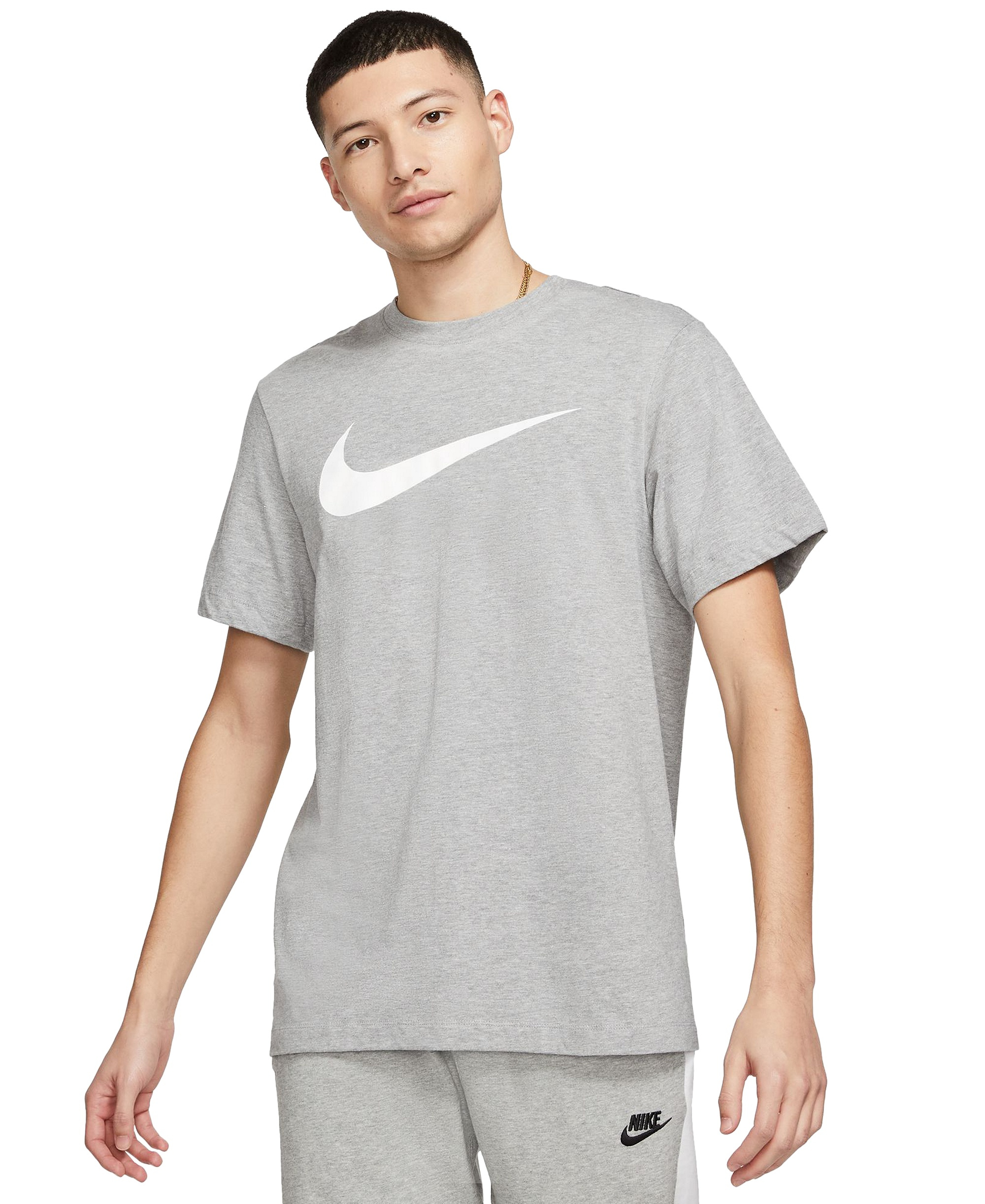 Nike Men's Sportswear Swoosh Short-Sleeve Crewneck T-Shirt - Dark Grey Heather/white