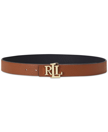 Lauren Ralph Lauren Women's Logo Reversible Pebbled Leather Belt - Black/lauren Tan