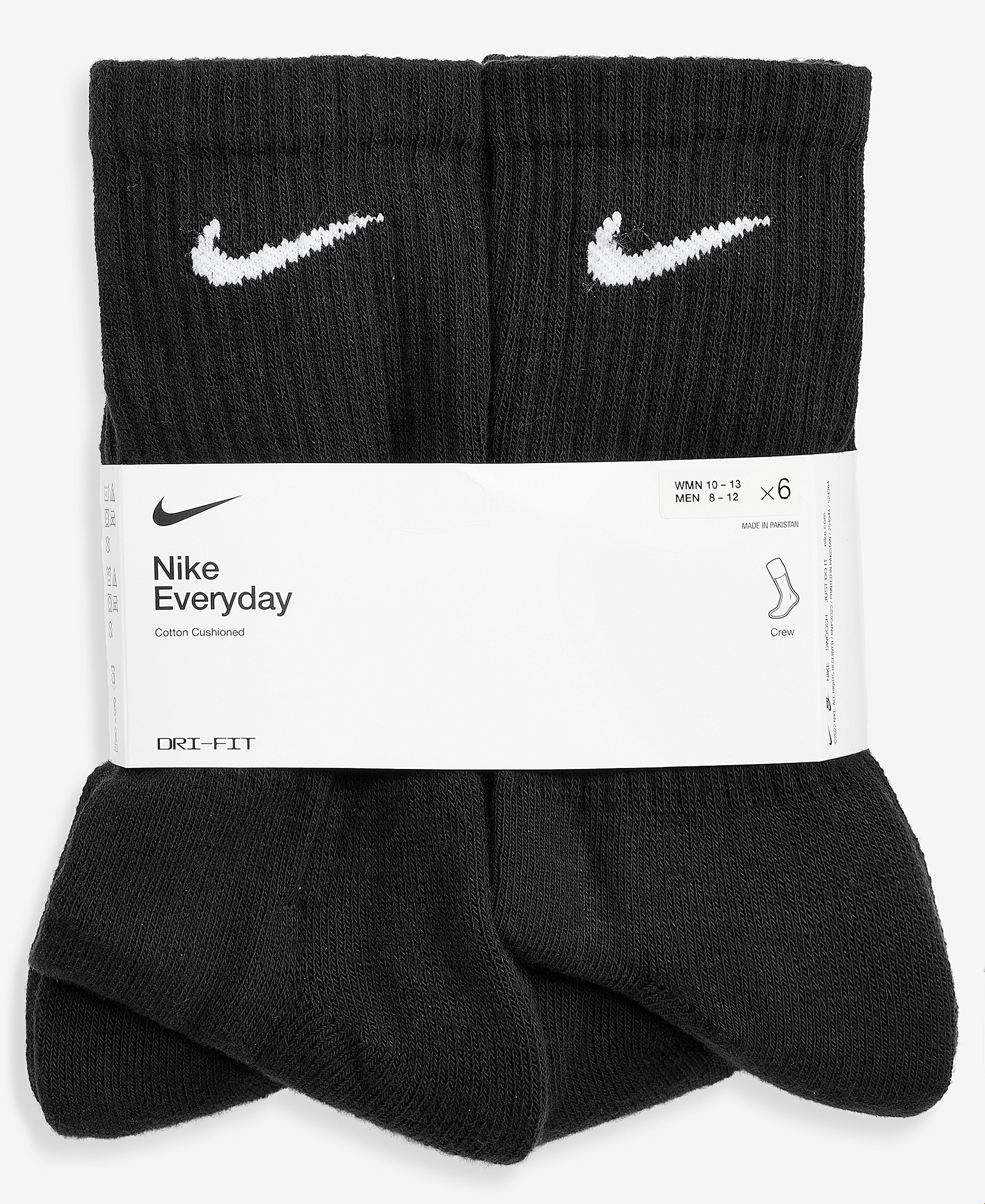 Nike Unisex Everyday Cushioned Cotton Crew Socks, 6-Pack - Black