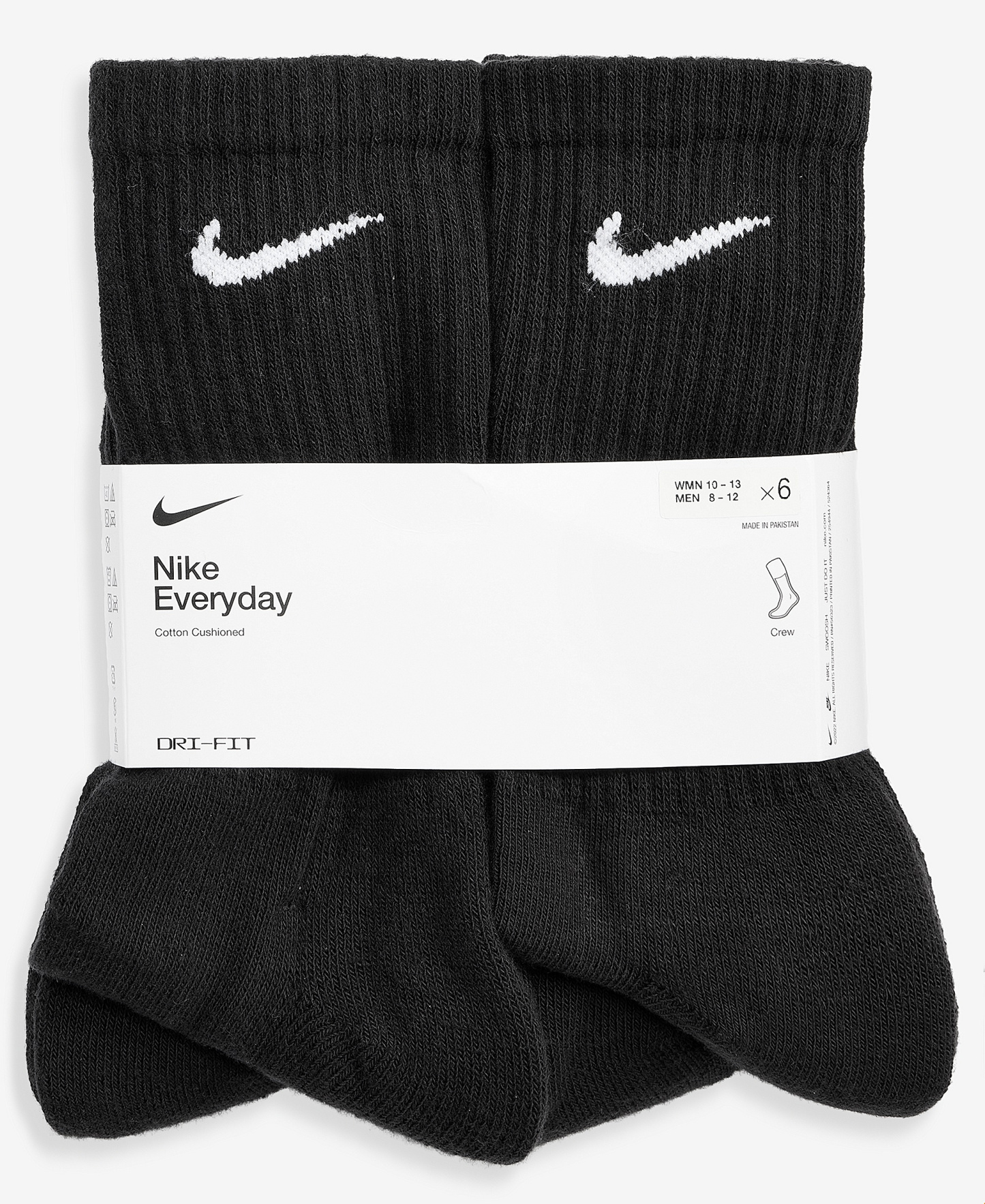 Nike Unisex Everyday Cushioned Cotton Crew Socks, 6-Pack - Black