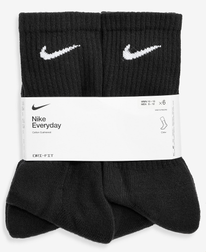 Nike Unisex Everyday Cushioned Cotton Crew Socks, 6-Pack - Black