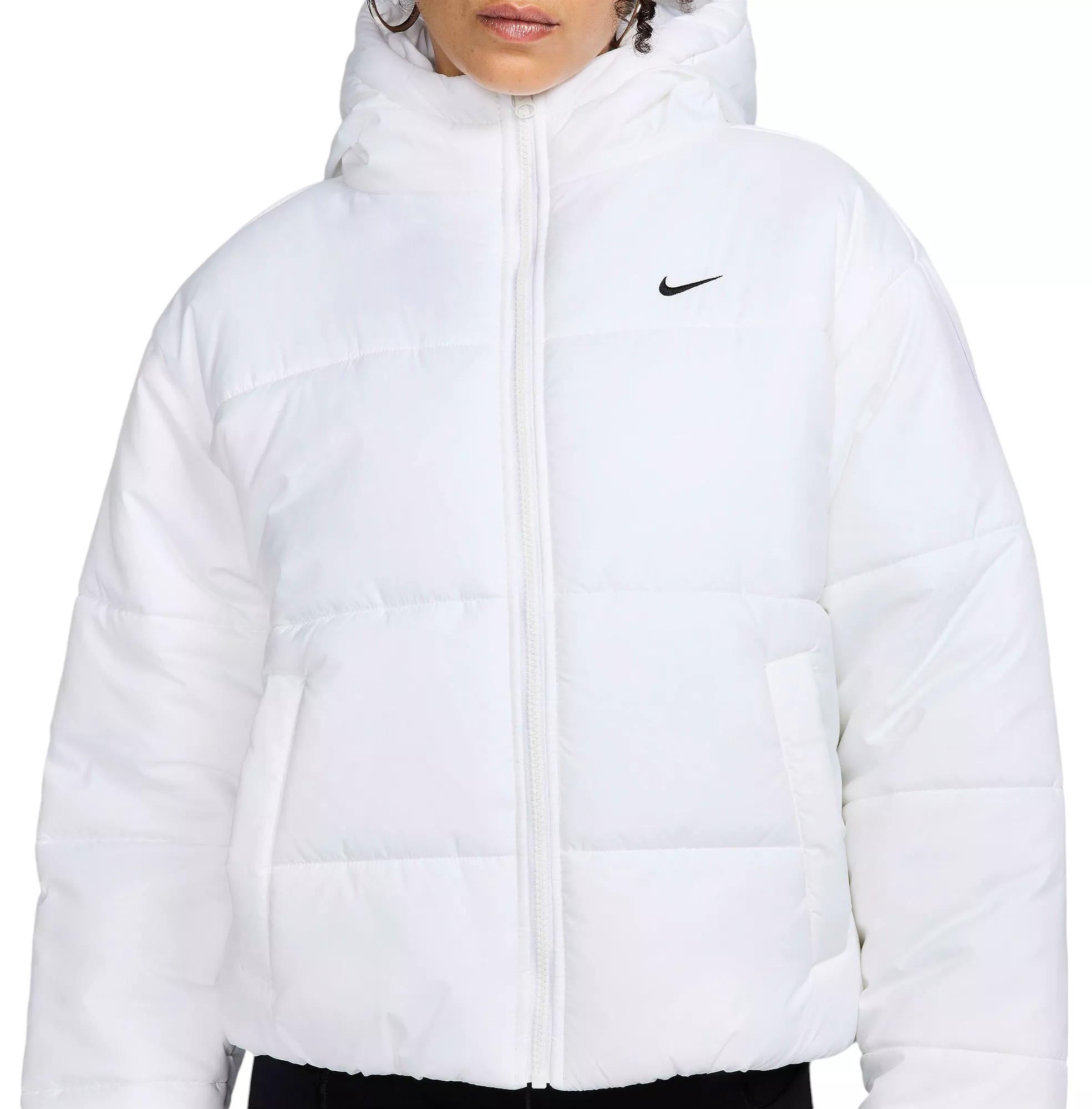 Nike Women's Sportswear Classic Puffer Therma-FIT Loose Hooded Jacket — White/Black