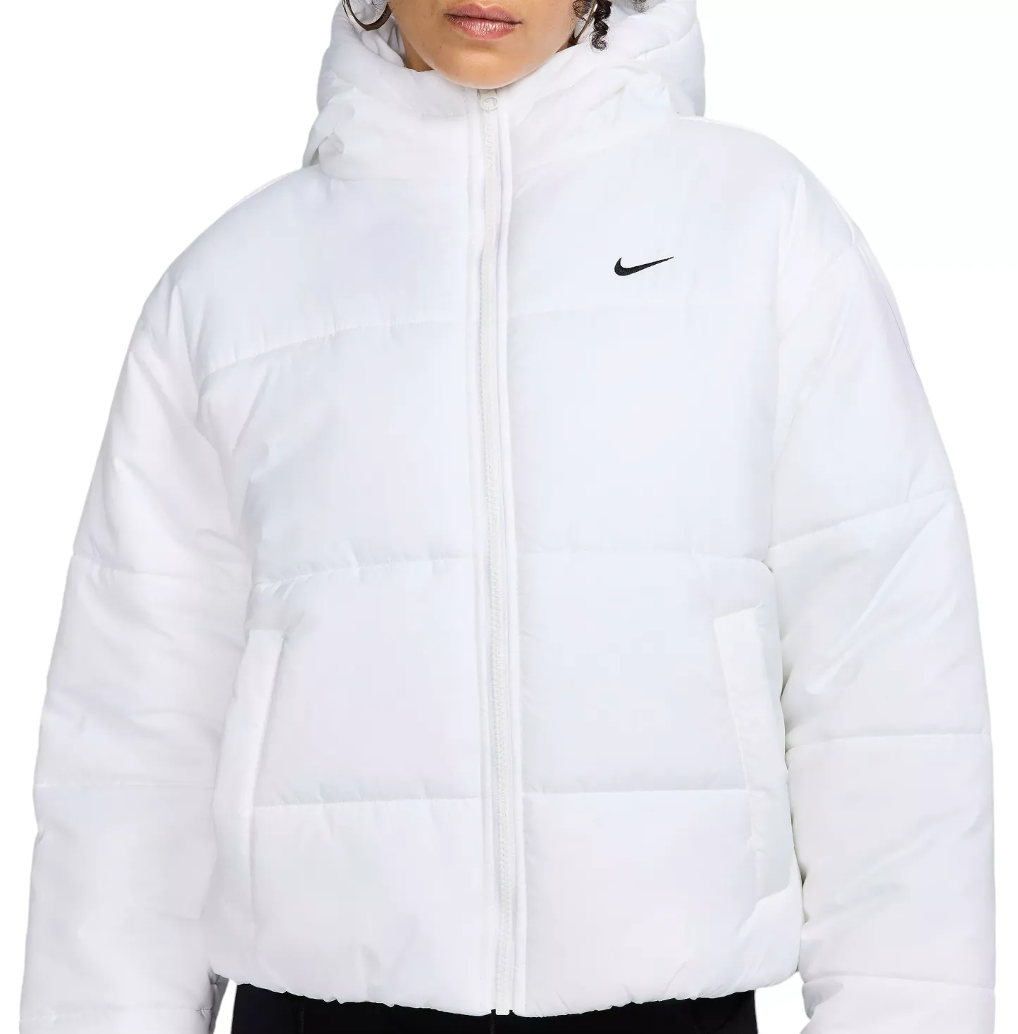 Nike Women's Sportswear Classic Puffer Therma-FIT Loose Hooded Jacket — White/Black