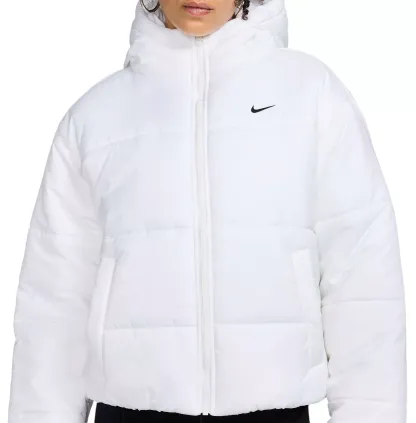 Nike Women's Sportswear Classic Puffer Therma-FIT Loose Hooded Jacket — White/Black