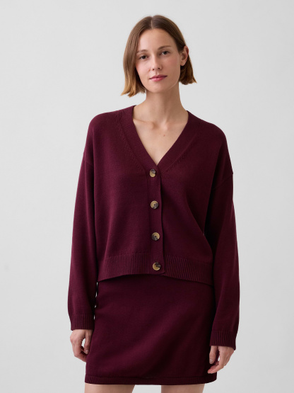 100% Cotton Oversized Cardigan Sweater - Noir red