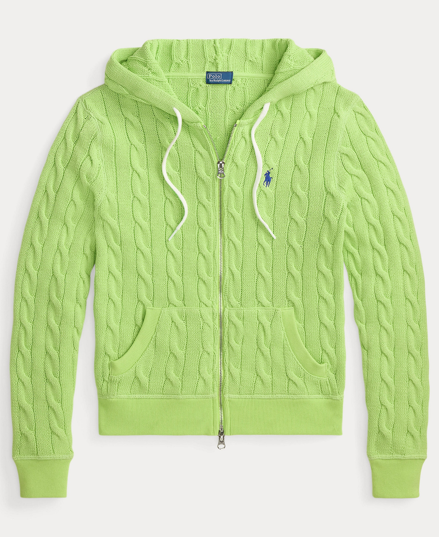 Polo Ralph Lauren Women's Cable-Knit Cotton Full-Zip Hoodie Sweater - Apple Green