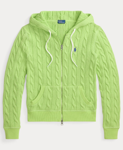 Polo Ralph Lauren Women's Cable-Knit Cotton Full-Zip Hoodie Sweater - Apple Green