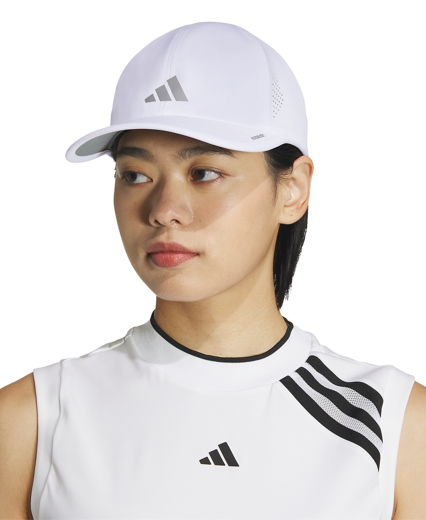 adidas Women's Superlite 3 Stripe Adjustable Hat - White/silver Metallic