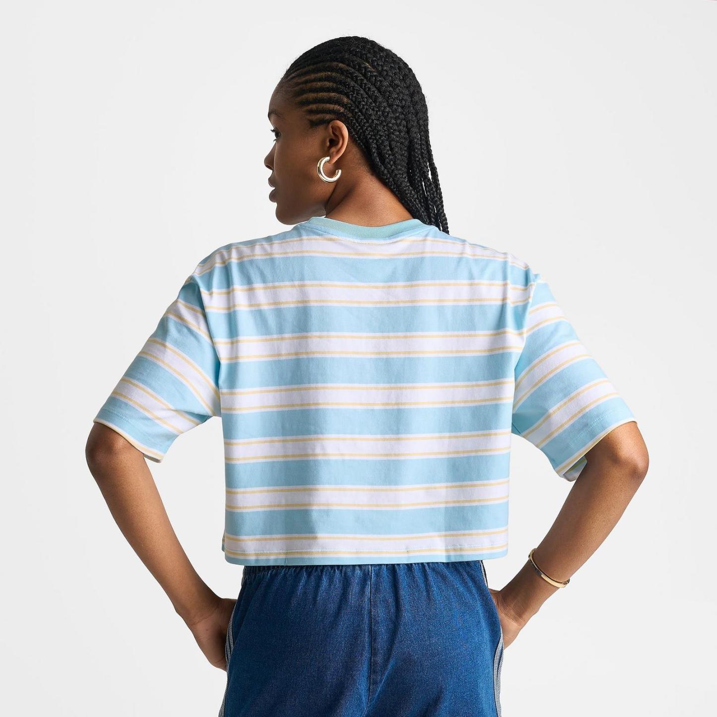 Women's adidas Originals Striped Oversized Cropped T-Shirt - Icey Blue/Orange Tint - view 4
