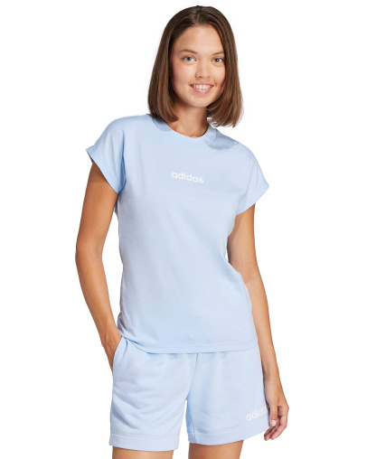 adidas Women's Essentials Linear Cotton T-Shirt - Glow Blue/white