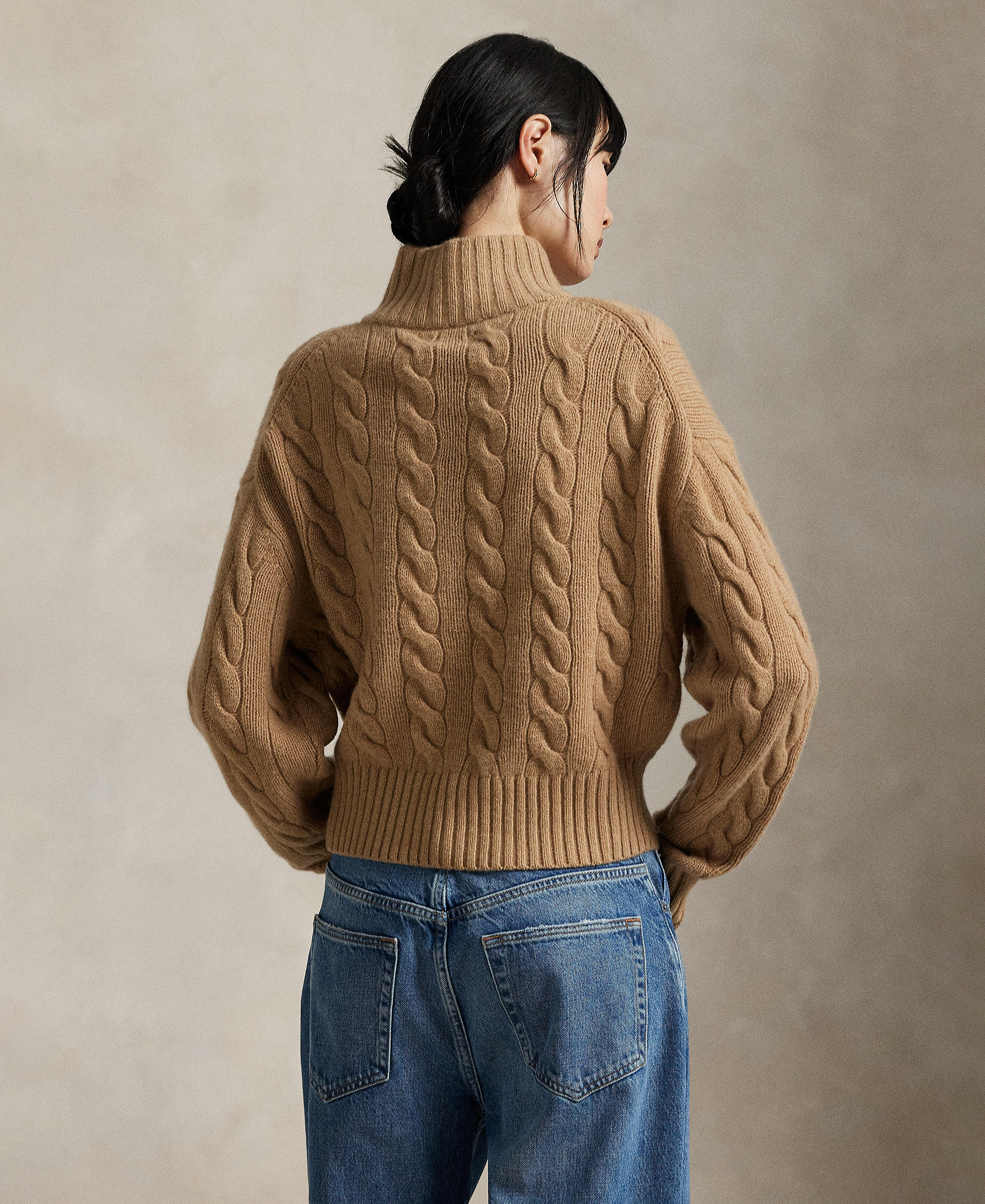 Polo Ralph Lauren Women's Cable-Knit Half-Zip Wool-Cashmere Sweater - Collection Camel Melange
