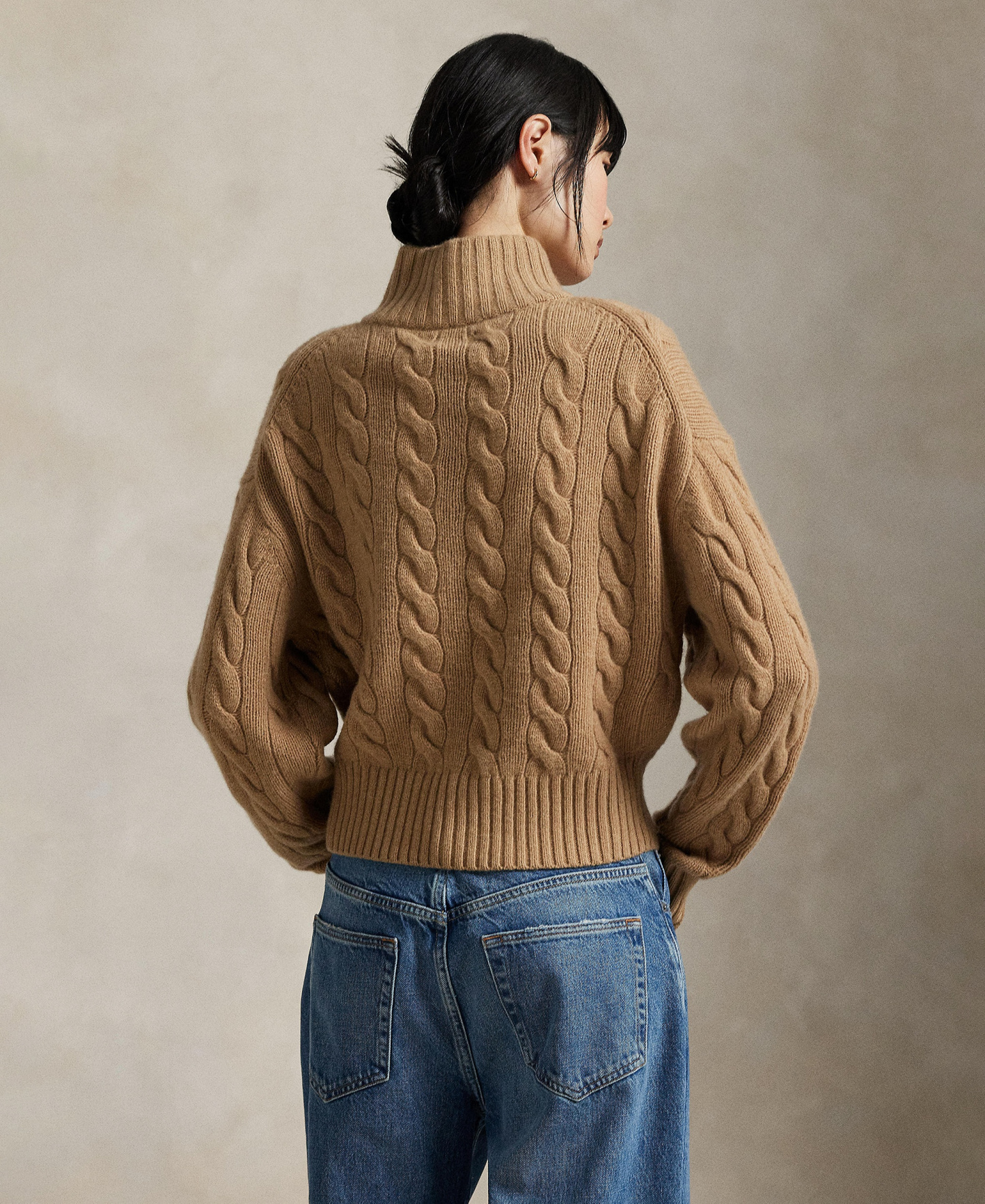 Polo Ralph Lauren Women's Cable-Knit Half-Zip Wool-Cashmere Sweater - Collection Camel Melange