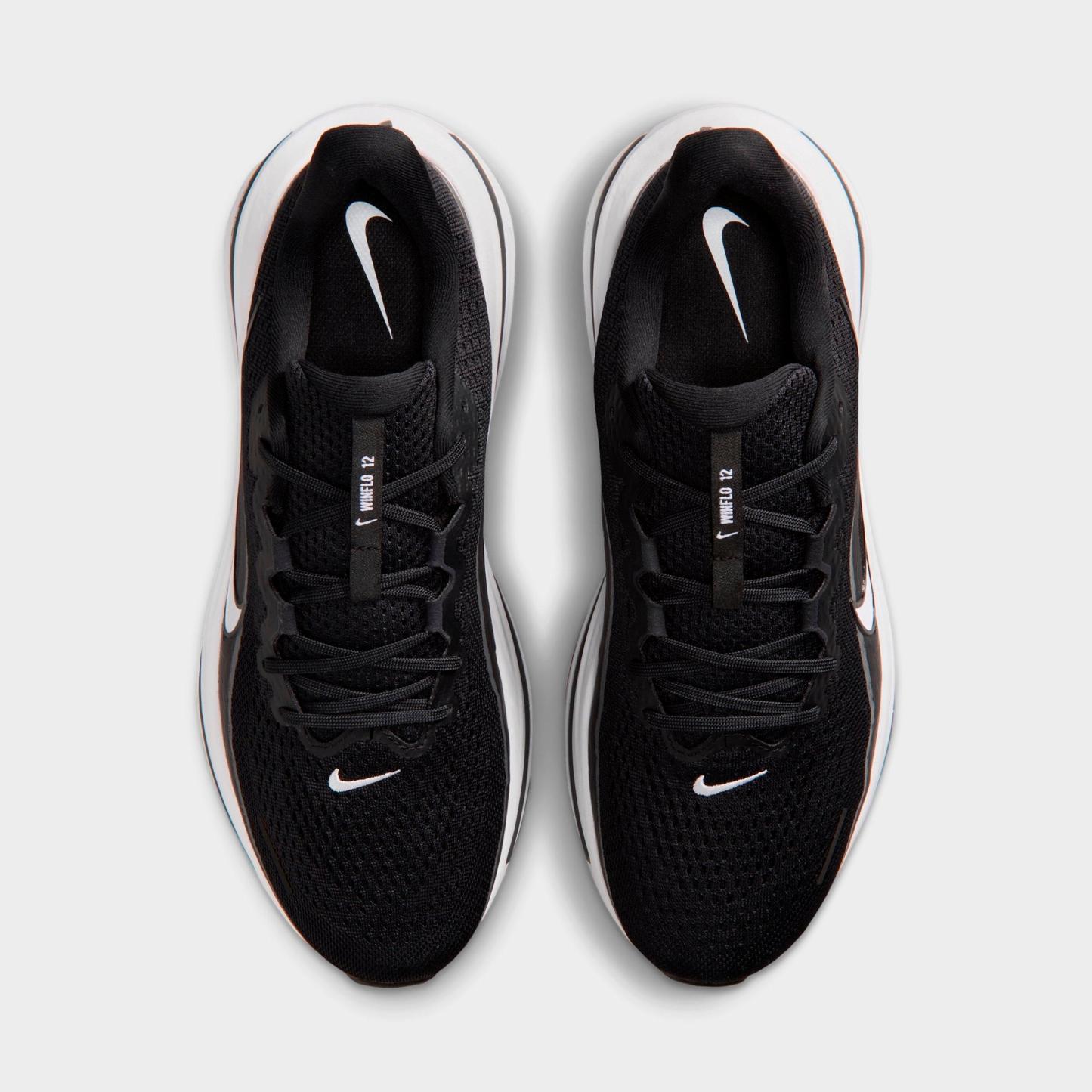 Men's Nithtke Air Winflo 12 Road Running Shoes - Black/Dark Smoke Grey/White - Top view