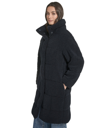 Levi's Women's Long Sherpa Snap-Closure Teddy Coat - Navy