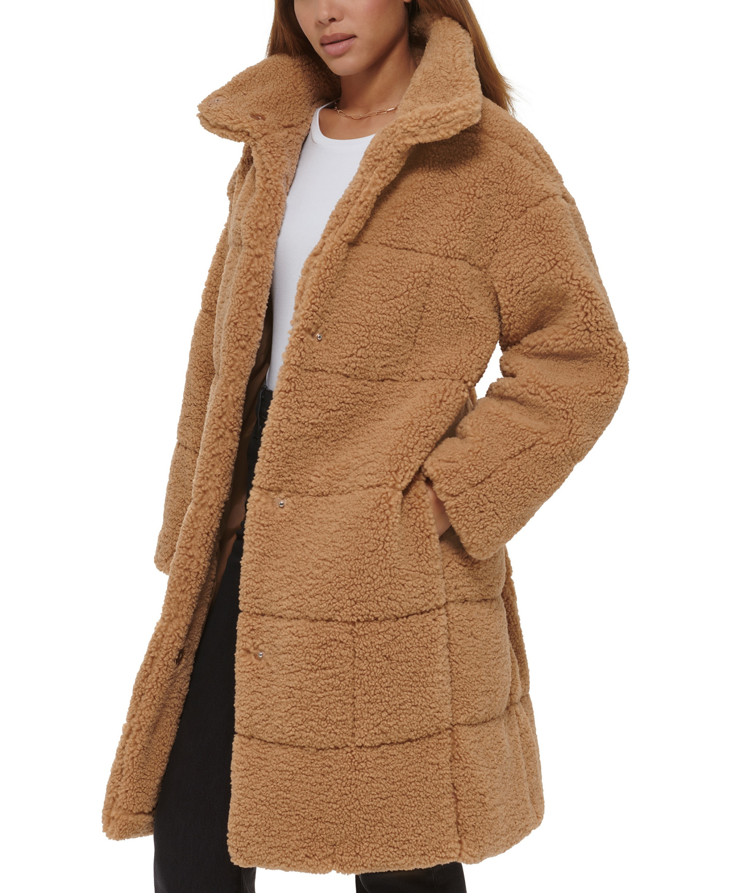 Levi's Women's Long Sherpa Snap-Closure Teddy Coat - Chestnut