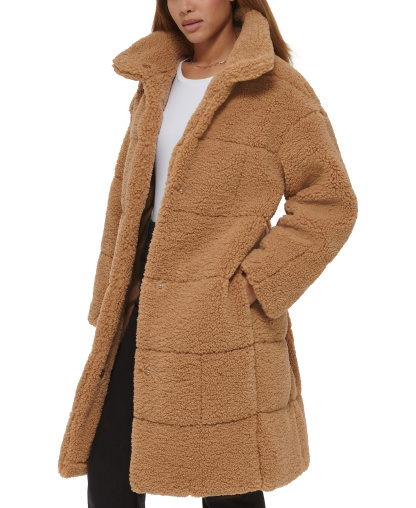 Levi's Women's Long Sherpa Snap-Closure Teddy Coat - Chestnut