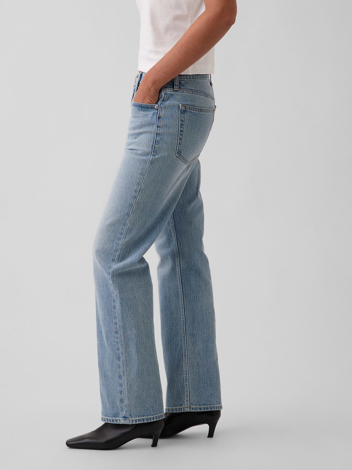 Mid Rise Relaxed Straight Jeans - Light tint indigo