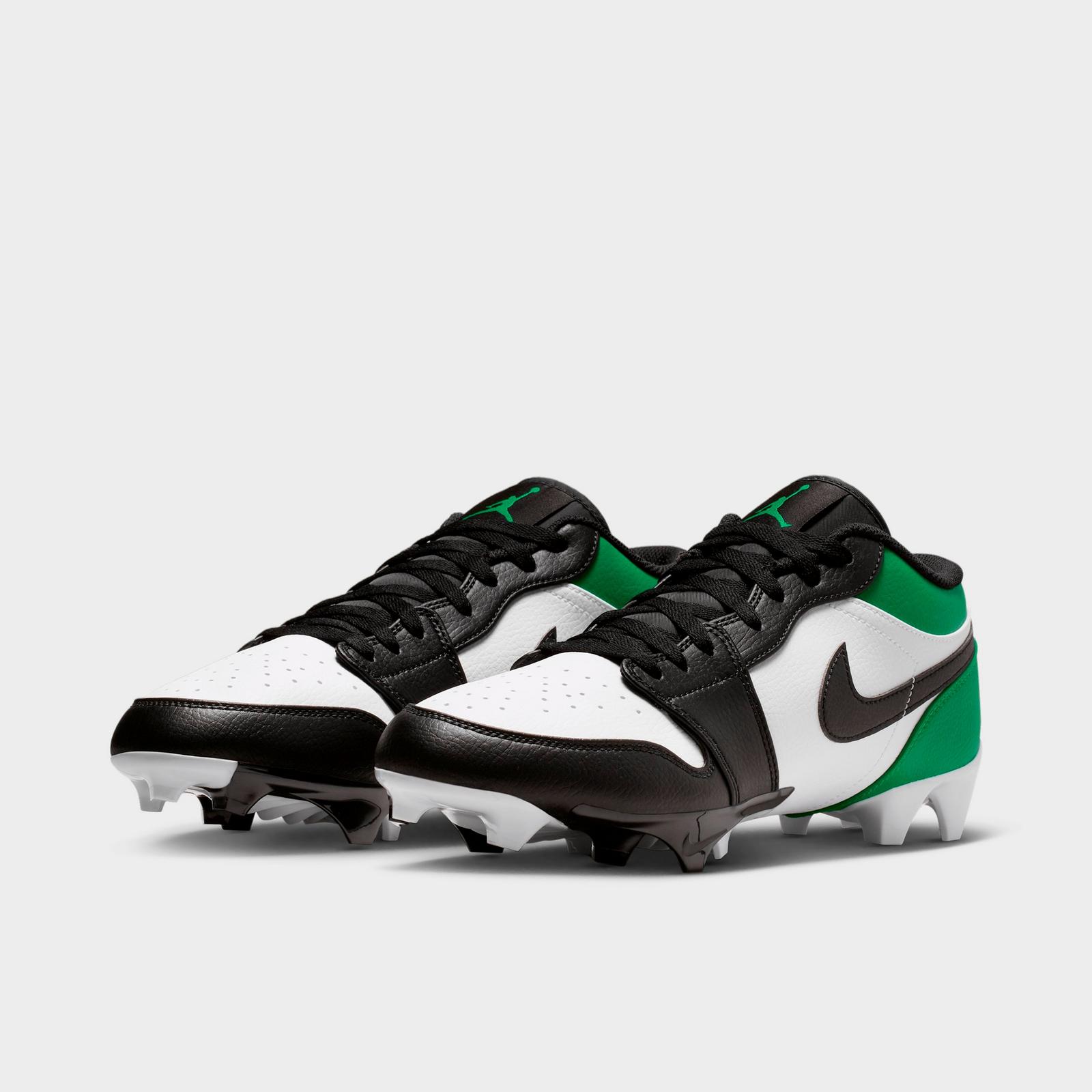 Men's Jordan 1 Low TD Football Cleats - Black/White/Lucky Green - view 2