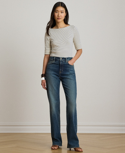 Lauren Ralph Lauren Women's Striped Boat Neck Top - Mas Cream/Inky Blue