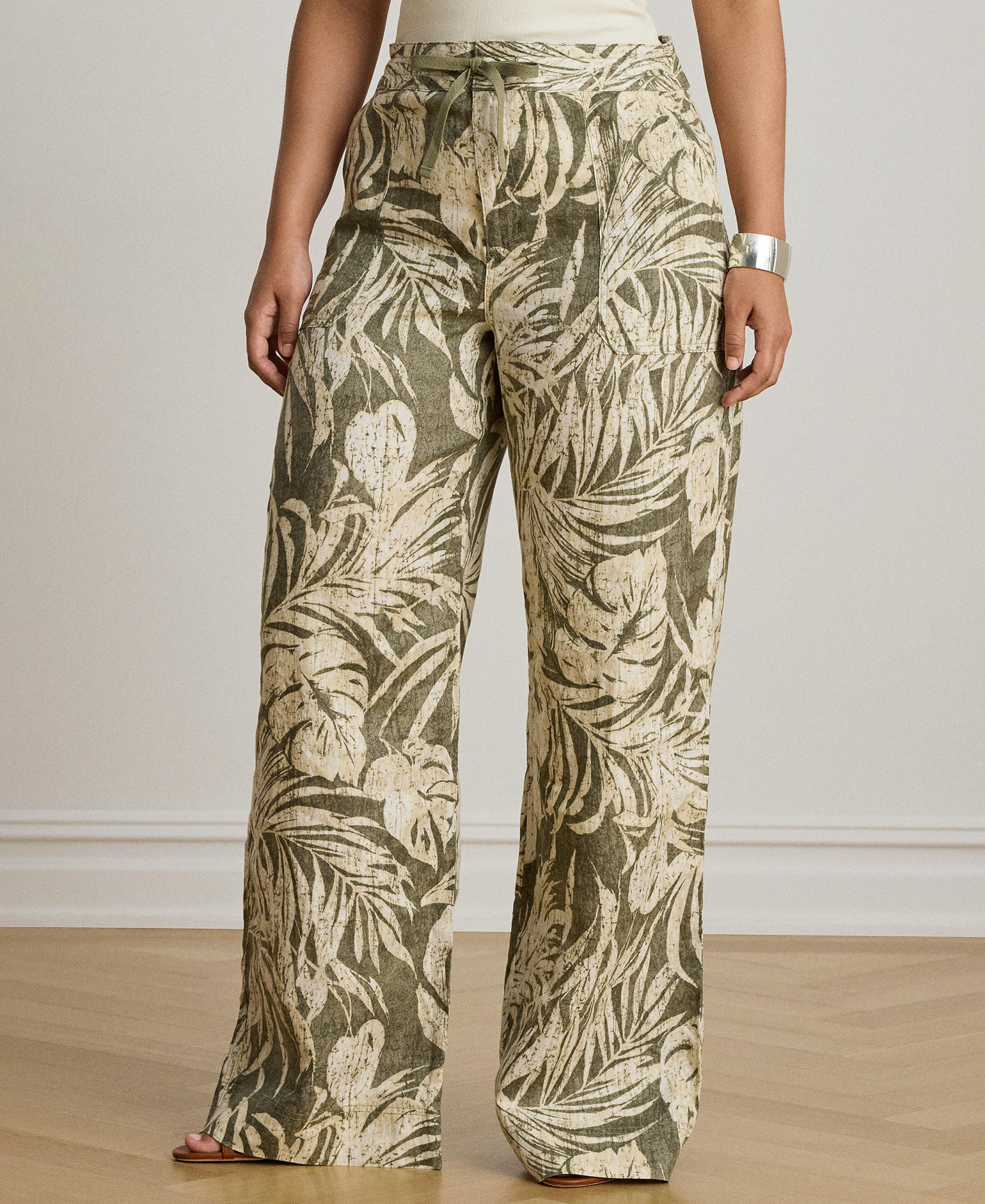 Lauren Ralph Lauren Women's Mid-Rise Palm-Frond-Print Wide-Leg Pants - Olive Multi