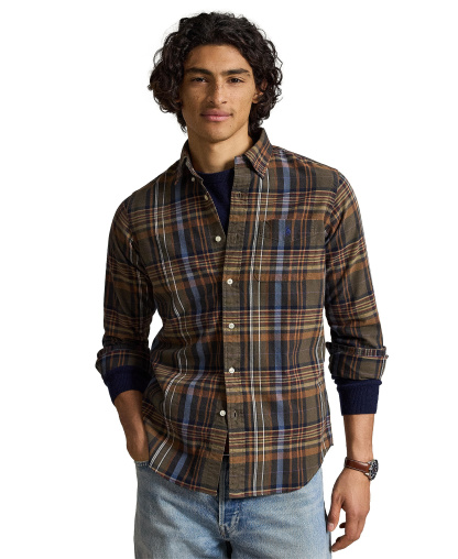 Polo Ralph Lauren Men's Classic-Fit Plaid Brushed Oxford Shirt - Olive Brown Multi