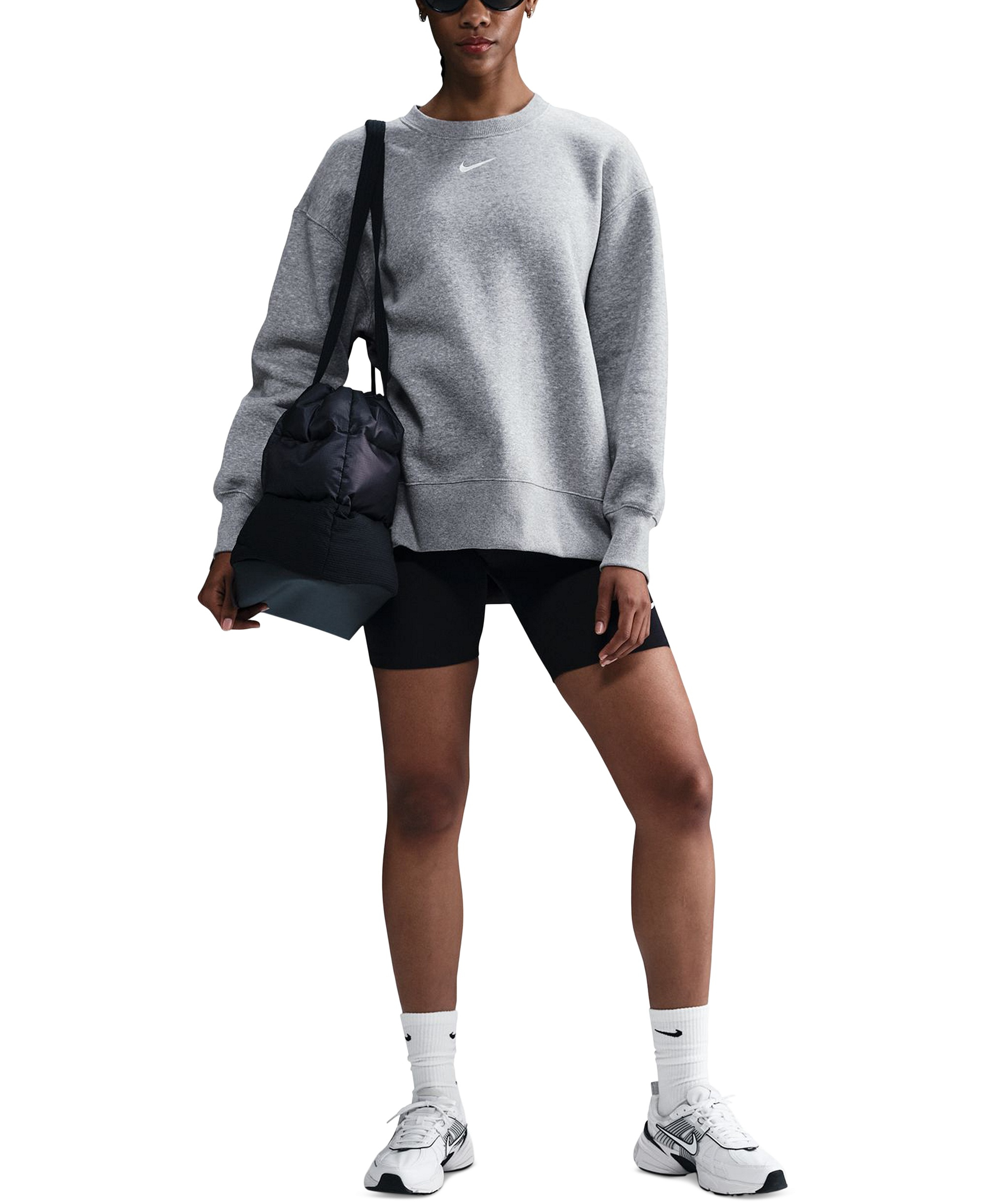 Nike Women's Sportswear Phoenix Fleece Oversized Crew Neck Sweatshirt - Dark Grey Heather/Sail