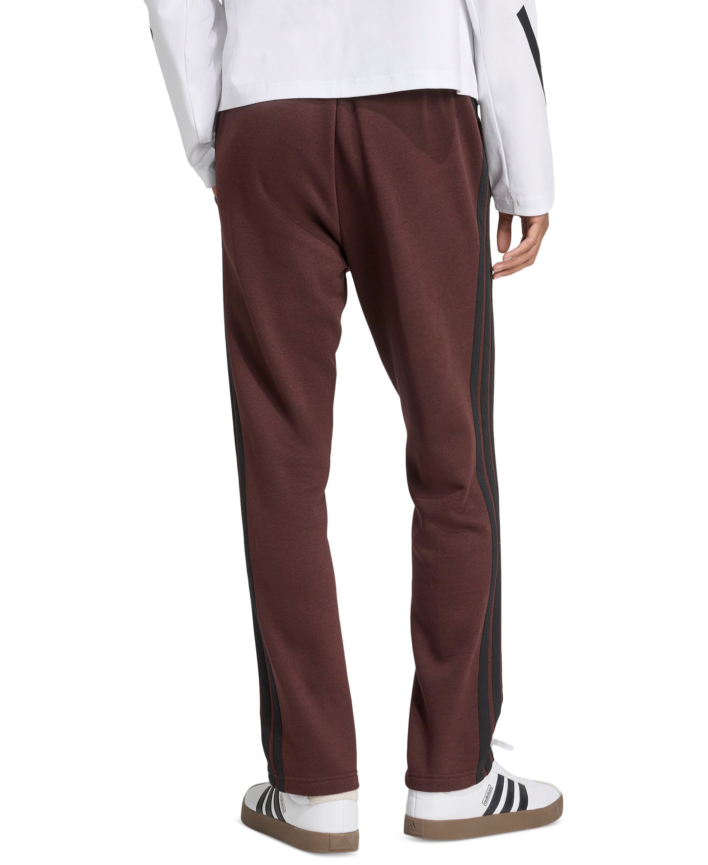 adidas Men's Essentials 3-Stripes Regular Open Hem Fleece Pants - Shadow Brown/Black