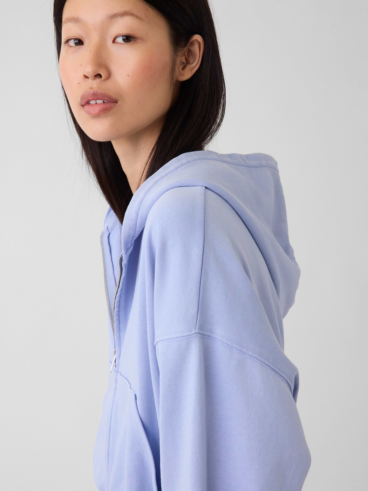VintageSoft Terry Oversized Wedge Zip Hoodie - Light blue