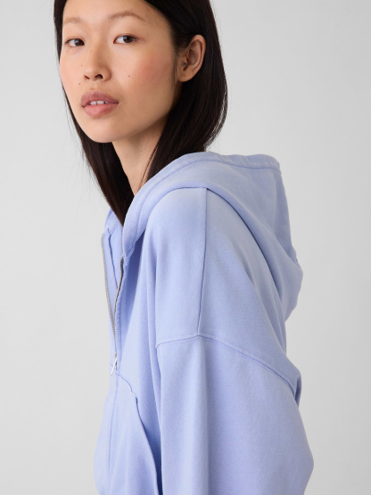 VintageSoft Terry Oversized Wedge Zip Hoodie - Light blue