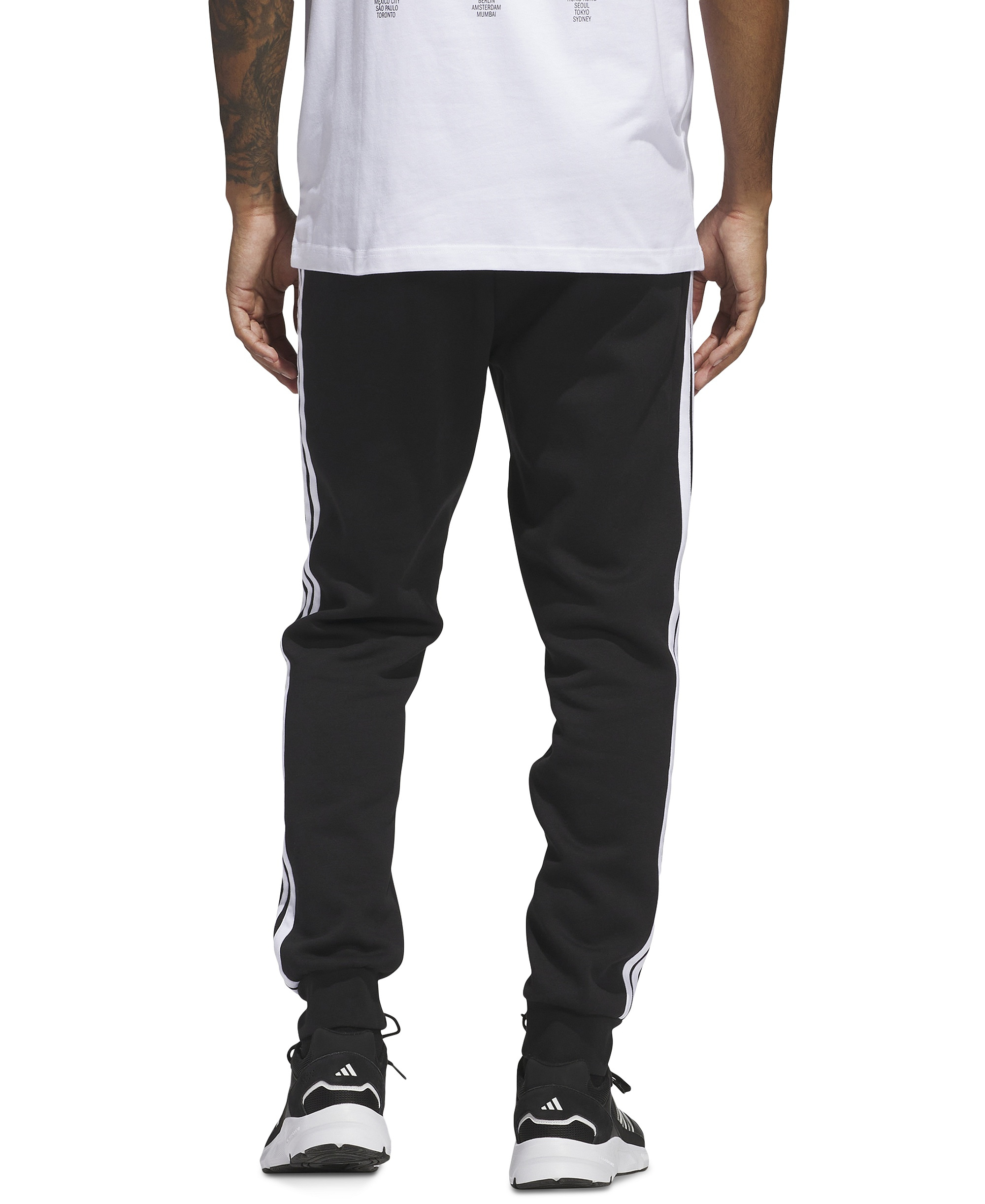 adidas Men's Essentials Three-Stripes Regular-Fit Fleece Joggers - Black/White