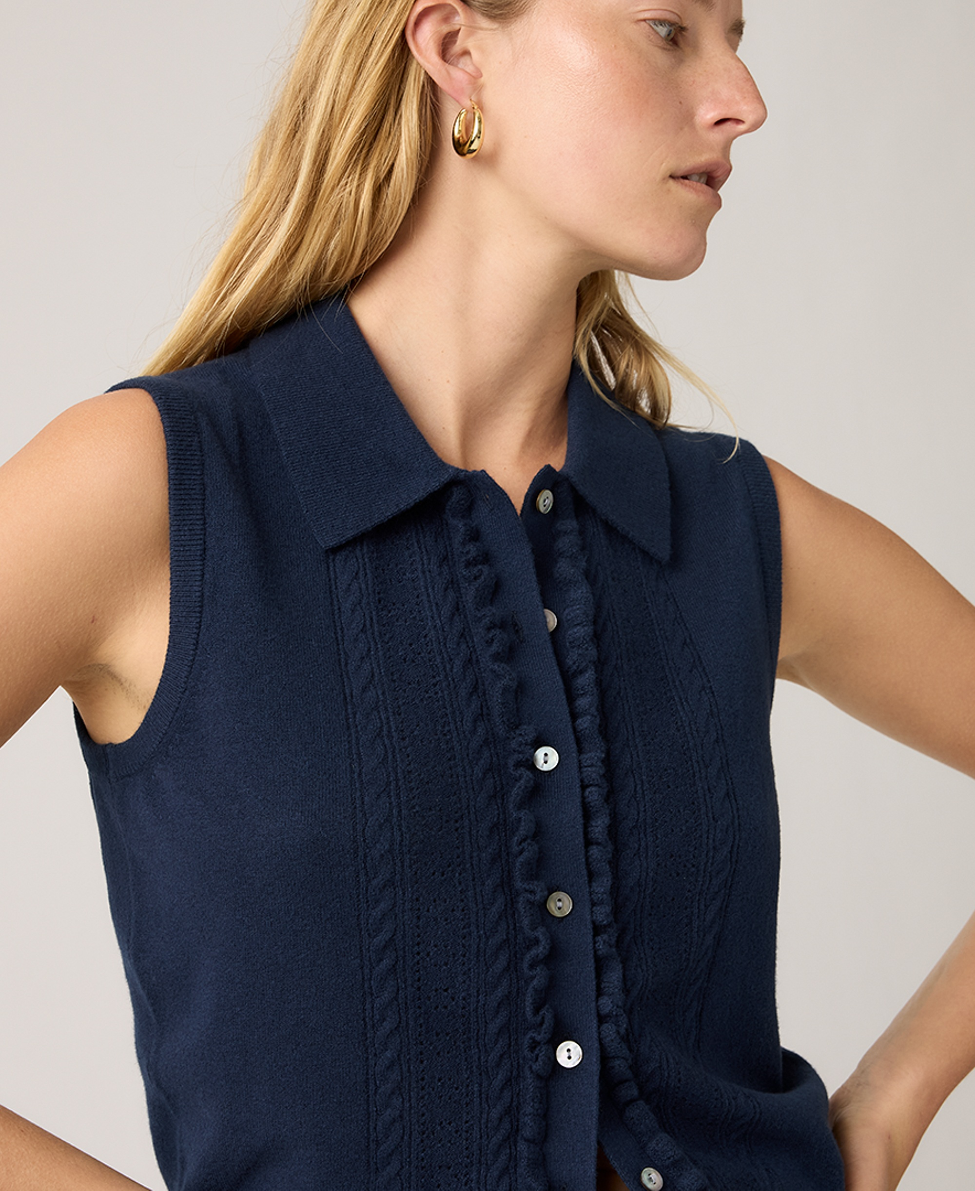 Levi's Premium Women's Super Soft Mini Ruffle-Sleeveless Collared Vest - Navy Blazer