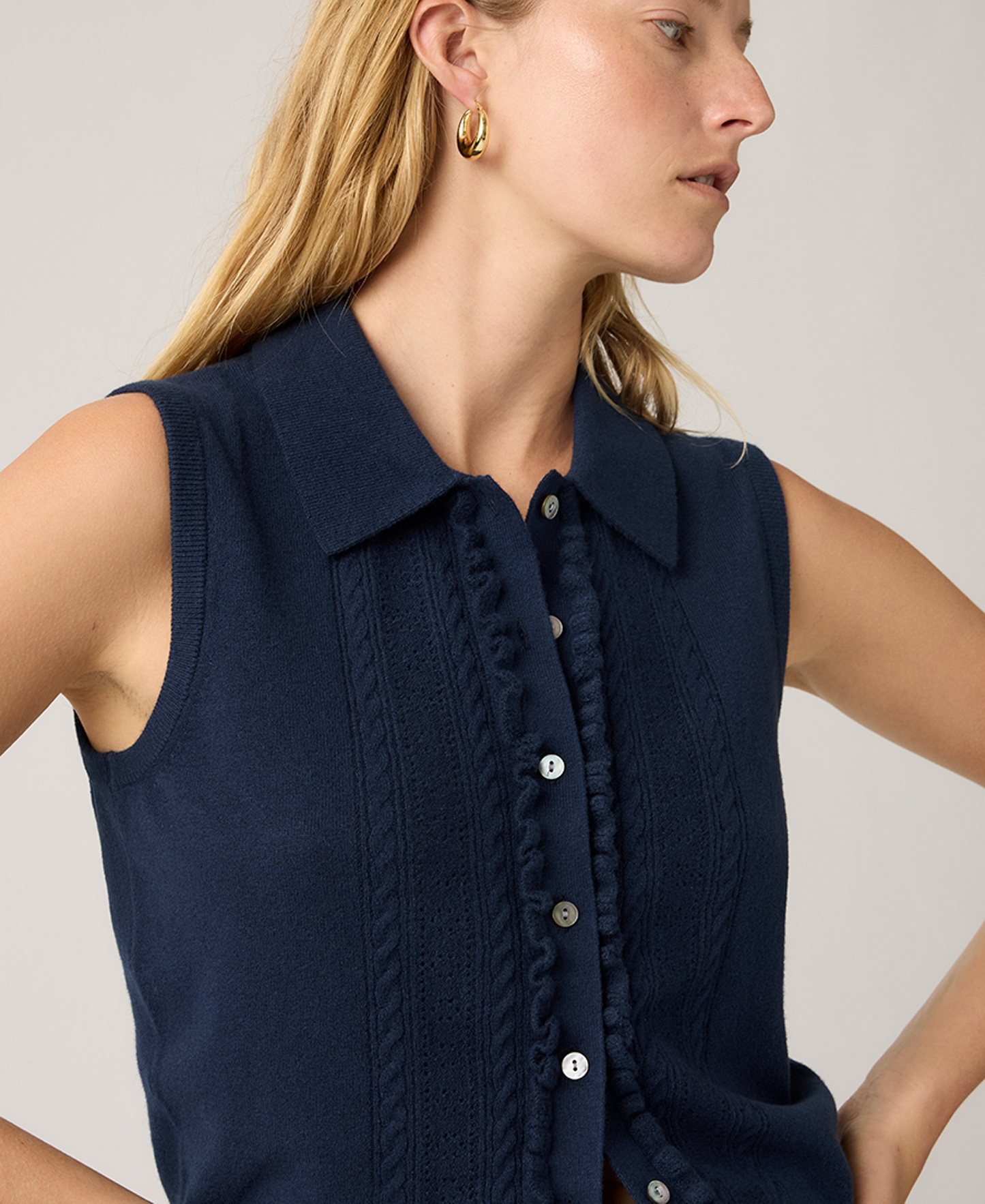 Levi's Premium Women's Super Soft Mini Ruffle-Sleeveless Collared Vest - Navy Blazer